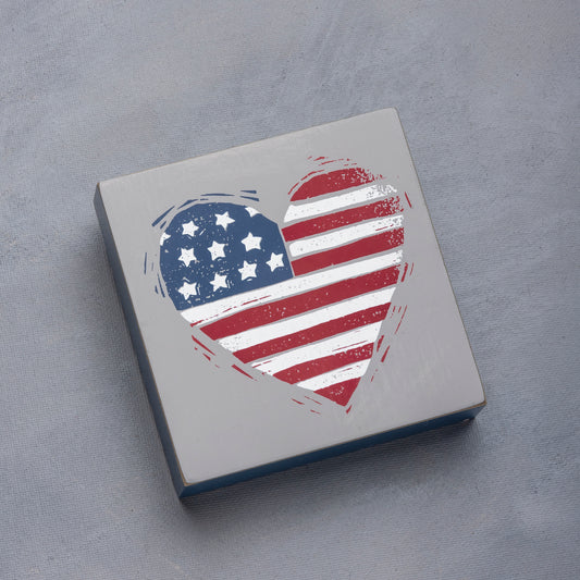 Patriotic Heart Block Sign SolagoHome