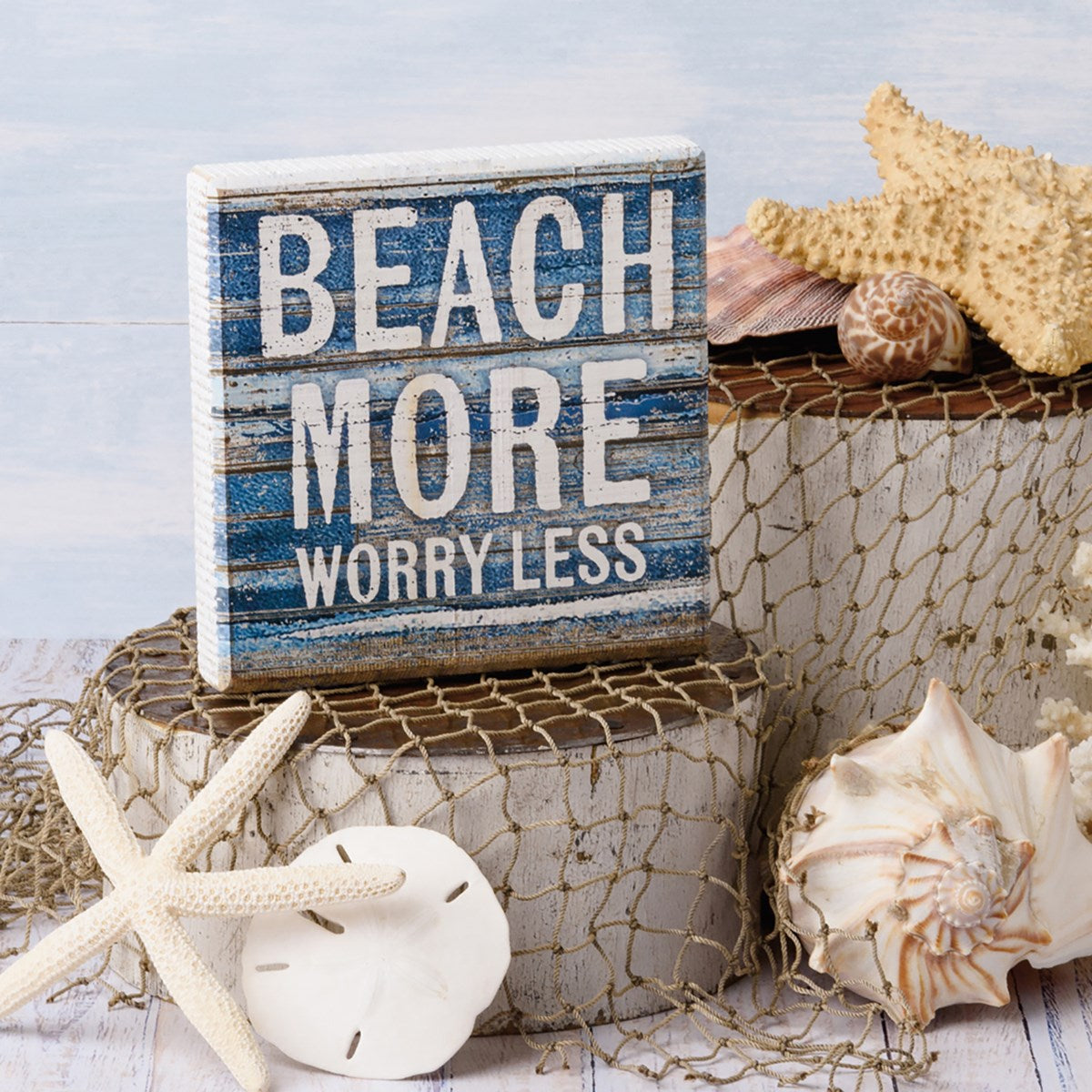 Beach More Worry Less Block Sign